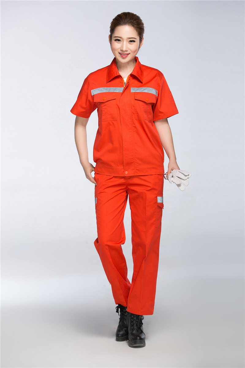 工程服订做|橘色灰色反光条短袖|环卫短袖套装